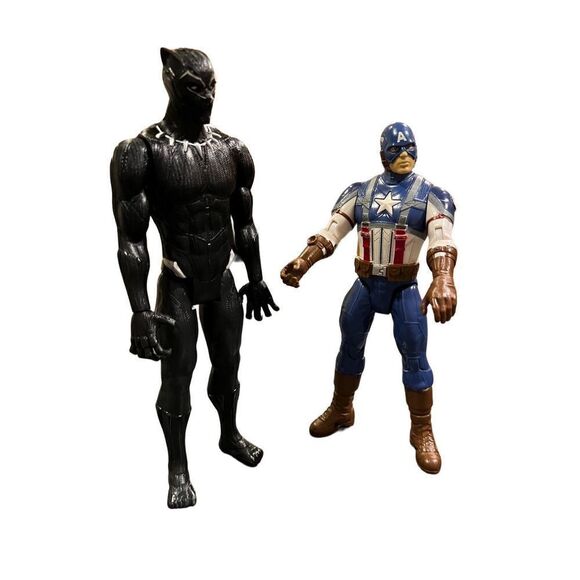 MARVEL SUPER HEROES HARD VINYL DOLLS 12"Black Panther and Captain America 10” Bu - Picture 1 of 16